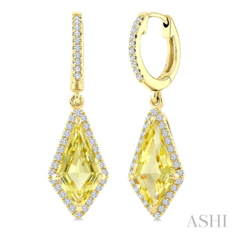 12X5 MM Evoque Gemstones Kite Shape Lemon Quartz and 1/3 Ctw Round Cut Diamond Semi-Precious Earrings in 10K Yellow Gold