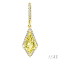12X5 MM Evoque Gemstones Kite Shape Lemon Quartz and 1/3 Ctw Round Cut Diamond Semi-Precious Earrings in 10K Yellow Gold