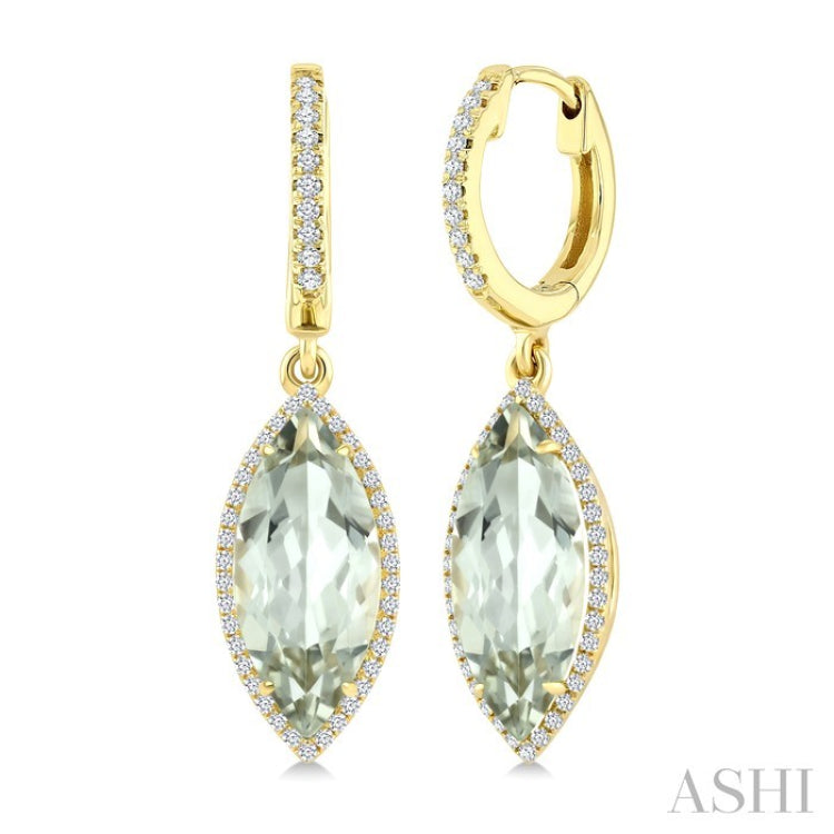 16X7 MM Evoque Gemstones Marquise Shape Green Amethyst and 3/8 Ctw Round Cut Diamond Semi-Precious Earrings in 14K Yellow Gold