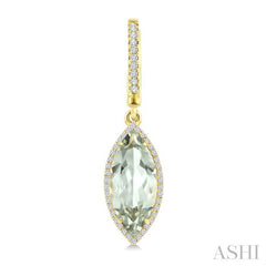 16X7 MM Evoque Gemstones Marquise Shape Green Amethyst and 3/8 Ctw Round Cut Diamond Semi-Precious Earrings in 14K Yellow Gold