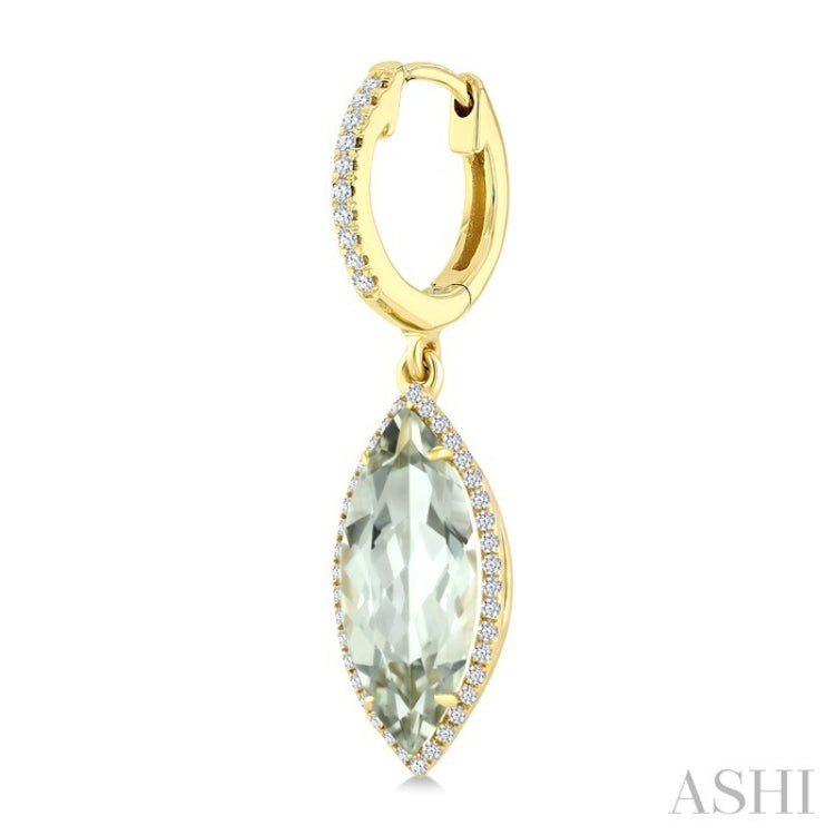 16X7 MM Evoque Gemstones Marquise Shape Green Amethyst and 3/8 Ctw Round Cut Diamond Semi-Precious Earrings in 14K Yellow Gold
