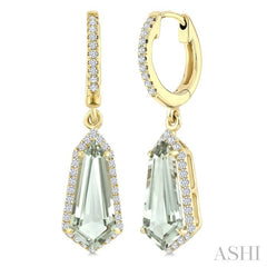 12X5 MM Evoque Gemstones Shield Shape Green Amethyst and 1/3 Ctw Round Cut Diamond Semi-Precious Earrings in 10K Yellow Gold