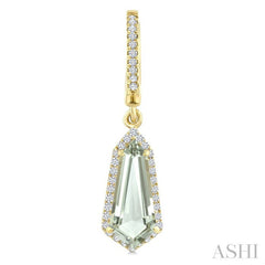 12X5 MM Evoque Gemstones Shield Shape Green Amethyst and 1/3 Ctw Round Cut Diamond Semi-Precious Earrings in 10K Yellow Gold