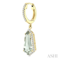 12X5 MM Evoque Gemstones Shield Shape Green Amethyst and 1/3 Ctw Round Cut Diamond Semi-Precious Earrings in 10K Yellow Gold