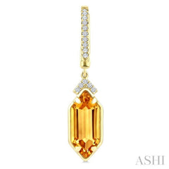 12X5 MM Evoque Gemstones Hexagon Shape Citrine and 1/6 Ctw Round Cut Diamond Semi-Precious Earrings in 10K Yellow Gold
