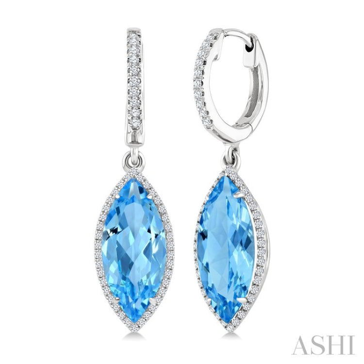 16X7 MM Evoque Gemstones Marquise Shape Blue Topaz and 3/8 Ctw Round Cut Diamond Semi-Precious Earrings in 14K White Gold