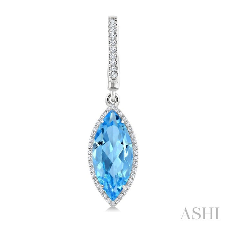 16X7 MM Evoque Gemstones Marquise Shape Blue Topaz and 3/8 Ctw Round Cut Diamond Semi-Precious Earrings in 14K White Gold