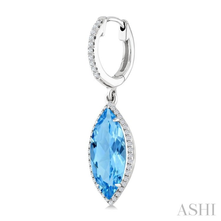 16X7 MM Evoque Gemstones Marquise Shape Blue Topaz and 3/8 Ctw Round Cut Diamond Semi-Precious Earrings in 14K White Gold