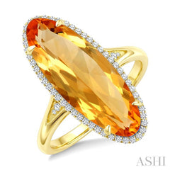 22X8 MM Evoque Gemstone Oval Shape Citrine and 1/5 Ctw Round Cut Diamond Semi-Precious Ring in 14K Yellow Gold