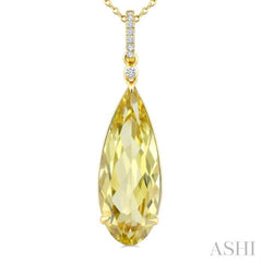 22X8 MM Evoque Gemstones Pear Shape Lemon Quartz and 1/20 Ctw Round Cut Diamond Semi-Precious Pendant With Chain in 14K Yellow Gold