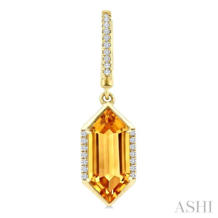 14X6 MM Evoque Gemstones Hexagon Shape Citrine and 1/5 Ctw Round Cut Diamond Semi-Precious Earrings in 14K Yellow Gold