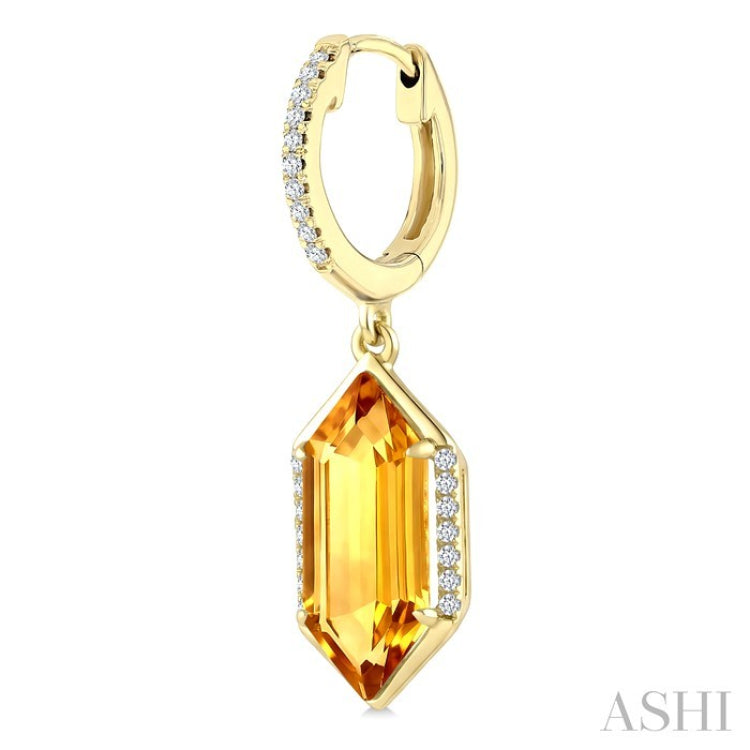 14X6 MM Evoque Gemstones Hexagon Shape Citrine and 1/5 Ctw Round Cut Diamond Semi-Precious Earrings in 14K Yellow Gold