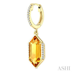 14X6 MM Evoque Gemstones Hexagon Shape Citrine and 1/5 Ctw Round Cut Diamond Semi-Precious Earrings in 14K Yellow Gold