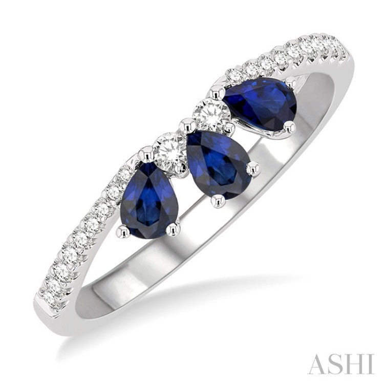 4X3 MM Pear Shape Sapphire and 1/5 Ctw Round Cut Diamond Precious Band in 14K White Gold