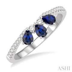 4X3 MM Pear Shape Sapphire and 1/5 Ctw Round Cut Diamond Precious Band in 14K White Gold