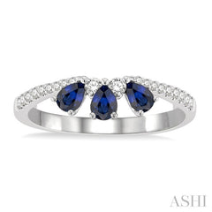 4X3 MM Pear Shape Sapphire and 1/5 Ctw Round Cut Diamond Precious Band in 14K White Gold