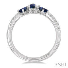 4X3 MM Pear Shape Sapphire and 1/5 Ctw Round Cut Diamond Precious Band in 14K White Gold