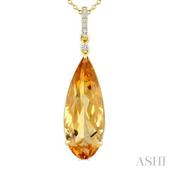 22X8 MM Evoque Gemstone Pear Shape Citrine and 1/20 Ctw Round Cut Diamond Semi-Precious Pendant With Chain in 14K Yellow Gold