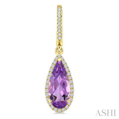 12X5 MM Evoque Gemstones Pear Shape Amethyst and 1/3 Ctw Round Cut Diamond Semi-Precious Earrings in 10K Yellow Gold