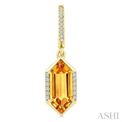 12X5 MM Evoque Gemstones Hexagon Shape Citrine and 1/5 Ctw Round Cut Diamond Semi-Precious Earrings in 10K Yellow Gold