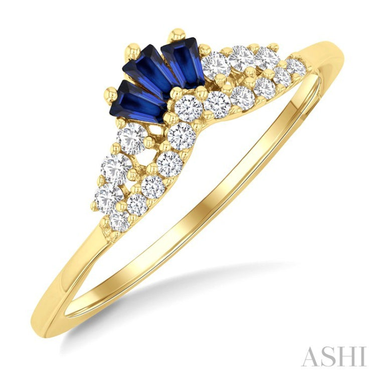 2.55X1.8 MM Octagon Shape Sapphire and 1/6 Ctw Chevron Round Cut Diamond Precious Ring in 14K Yellow Gold