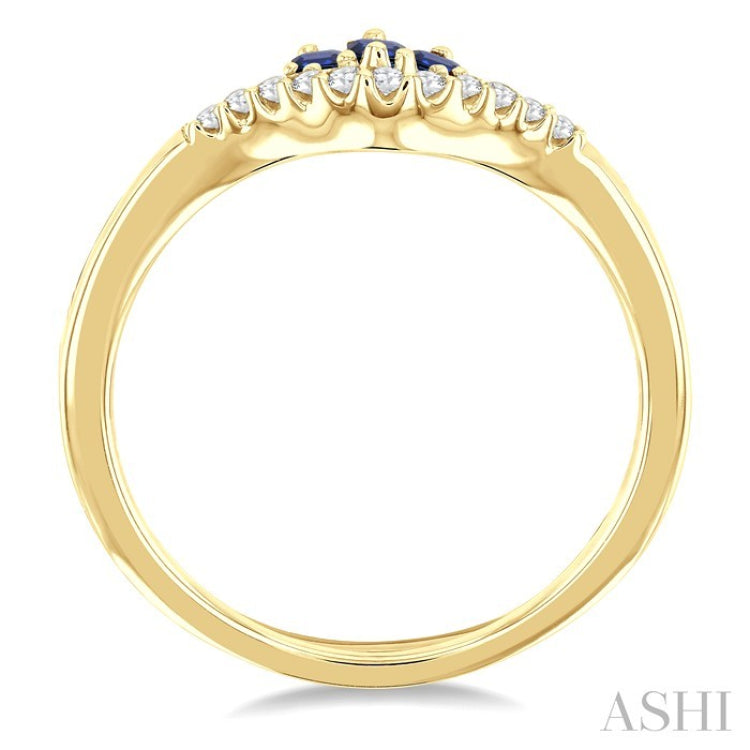 2.55X1.8 MM Octagon Shape Sapphire and 1/6 Ctw Chevron Round Cut Diamond Precious Ring in 14K Yellow Gold
