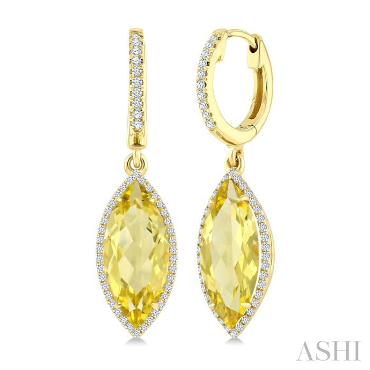 16X7 MM Evoque Gemstones Marquise Shape Lemon Quartz and 3/8 Ctw Round Cut Diamond Semi-Precious Earrings in 14K Yellow Gold