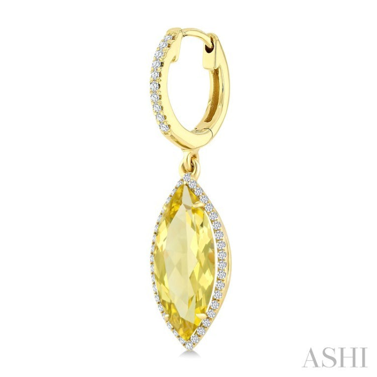 16X7 MM Evoque Gemstones Marquise Shape Lemon Quartz and 3/8 Ctw Round Cut Diamond Semi-Precious Earrings in 14K Yellow Gold
