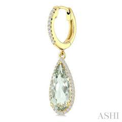 14X6 MM Evoque Gemstones Pear Shape Green Amethyst and 1/3 Ctw Round Cut Diamond Semi-Precious Earrings in 14K Yellow Gold
