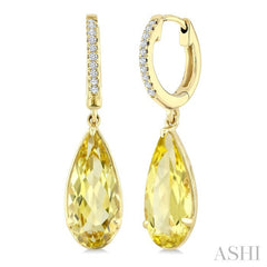 12X5 MM Evoque Gemstones Pear Shape Lemon Quartz and 1/10 Ctw Round Cut Diamond Semi-Precious Earrings in 10K Yellow Gold