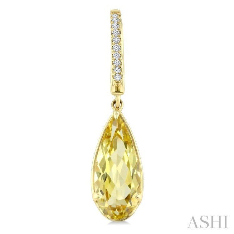 12X5 MM Evoque Gemstones Pear Shape Lemon Quartz and 1/10 Ctw Round Cut Diamond Semi-Precious Earrings in 10K Yellow Gold