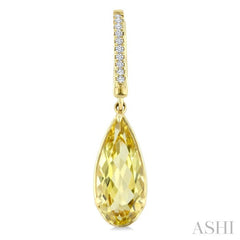 12X5 MM Evoque Gemstones Pear Shape Lemon Quartz and 1/10 Ctw Round Cut Diamond Semi-Precious Earrings in 10K Yellow Gold