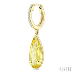 12X5 MM Evoque Gemstones Pear Shape Lemon Quartz and 1/10 Ctw Round Cut Diamond Semi-Precious Earrings in 10K Yellow Gold