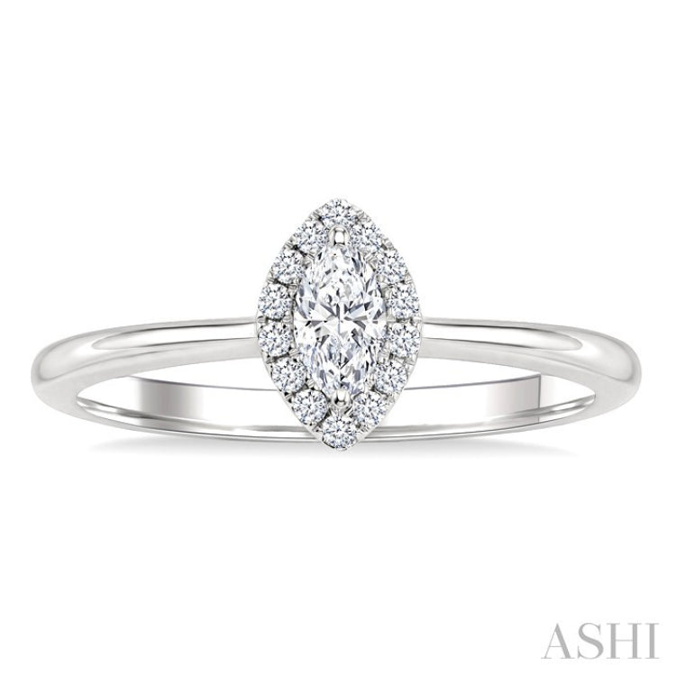 1/4 Ctw Marquise and Round Cut Diamond Fashion Halo Ring in 14K White Gold