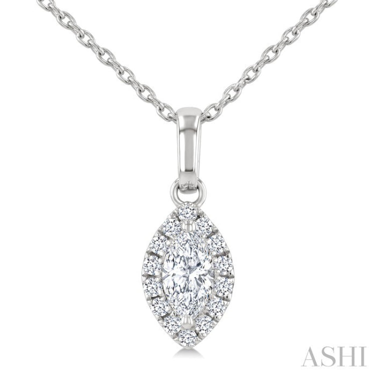1/4 Ctw Marquise and Round Cut Diamond Fashion Halo Pendant With Chain in 14K White Gold