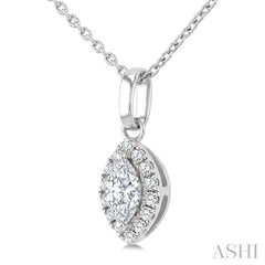 1/4 Ctw Marquise and Round Cut Diamond Fashion Halo Pendant With Chain in 14K White Gold