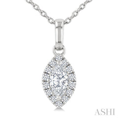 1/4 Ctw Marquise and Round Cut Diamond Fashion Halo Pendant With Chain in 14K White Gold
