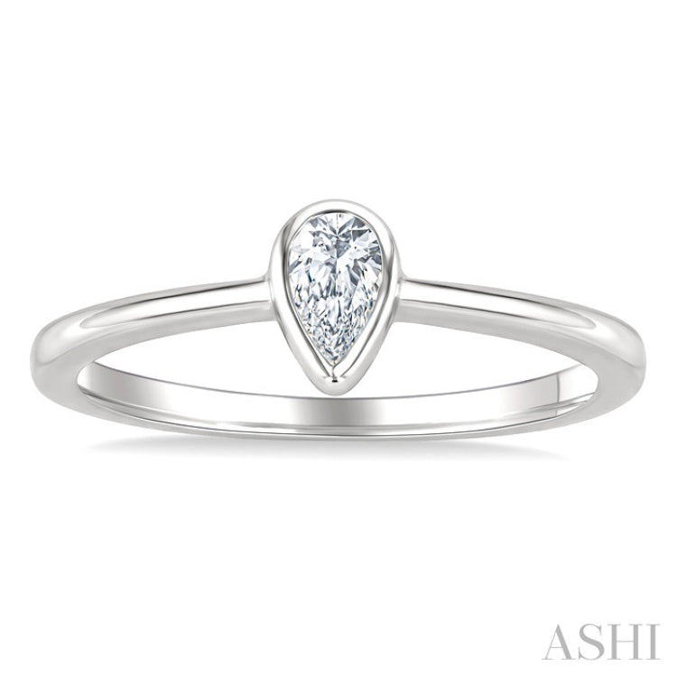 1/5 Ctw Bezel Set Pear Cut Diamond Fashion Ring in 14K White Gold