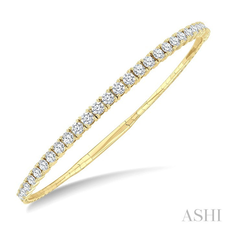 3 Ctw Round Cut Diamond Halfway Graduated Flex Bangle in 14K Yellow Gold