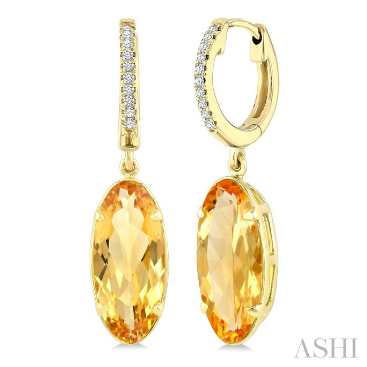 14X6 MM Evoque Gemstones Oval Shape Citrine and 1/10 Ctw Round Cut Diamond Semi-Precious Earrings in 14K Yellow Gold