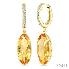 14X6 MM Evoque Gemstones Oval Shape Citrine and 1/10 Ctw Round Cut Diamond Semi-Precious Earrings in 14K Yellow Gold