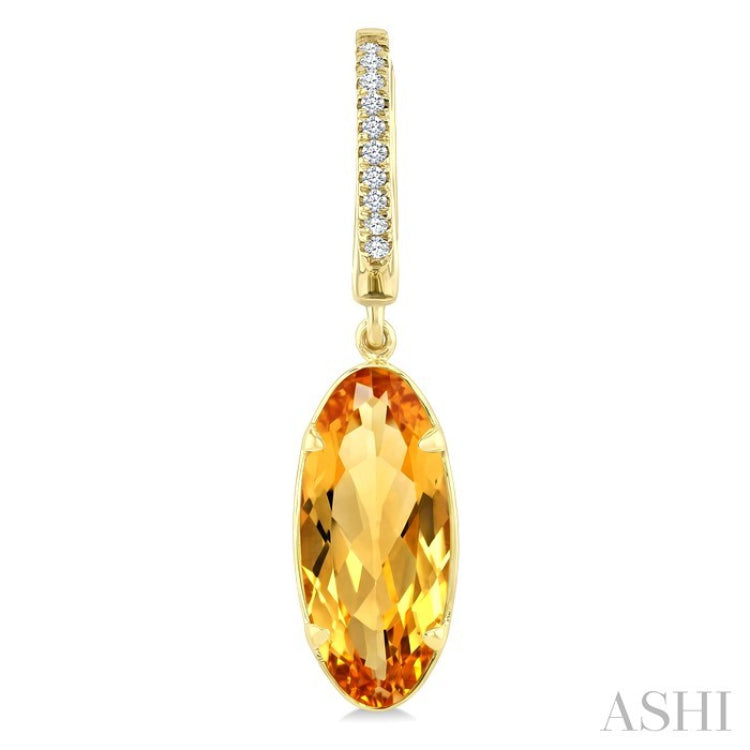 14X6 MM Evoque Gemstones Oval Shape Citrine and 1/10 Ctw Round Cut Diamond Semi-Precious Earrings in 14K Yellow Gold