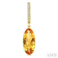 14X6 MM Evoque Gemstones Oval Shape Citrine and 1/10 Ctw Round Cut Diamond Semi-Precious Earrings in 14K Yellow Gold