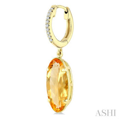 14X6 MM Evoque Gemstones Oval Shape Citrine and 1/10 Ctw Round Cut Diamond Semi-Precious Earrings in 14K Yellow Gold