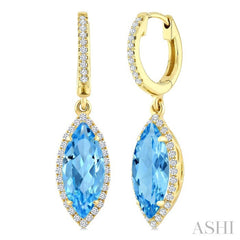 12X5 MM Evoque Gemstones Marquise Shape Blue Topaz and 1/3 Ctw Round Cut Diamond Semi-Precious Earrings in 10K Yellow Gold