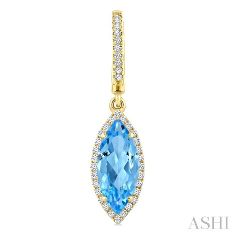 12X5 MM Evoque Gemstones Marquise Shape Blue Topaz and 1/3 Ctw Round Cut Diamond Semi-Precious Earrings in 10K Yellow Gold