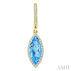 12X5 MM Evoque Gemstones Marquise Shape Blue Topaz and 1/3 Ctw Round Cut Diamond Semi-Precious Earrings in 10K Yellow Gold