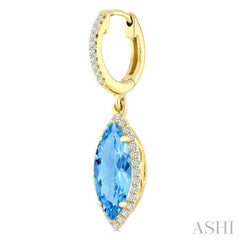 12X5 MM Evoque Gemstones Marquise Shape Blue Topaz and 1/3 Ctw Round Cut Diamond Semi-Precious Earrings in 10K Yellow Gold