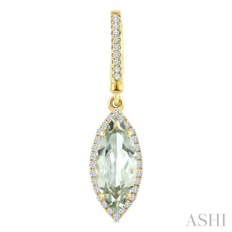12X5 MM Evoque Gemstones Marquise Shape Green Amethyst and 1/3 Ctw Round Cut Diamond Semi-Precious Earrings in 10K Yellow Gold