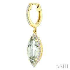 12X5 MM Evoque Gemstones Marquise Shape Green Amethyst and 1/3 Ctw Round Cut Diamond Semi-Precious Earrings in 10K Yellow Gold